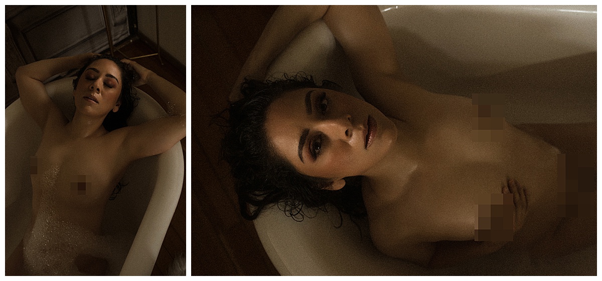 Female lays in the bath tub for Colorado Boudoir Photographer
