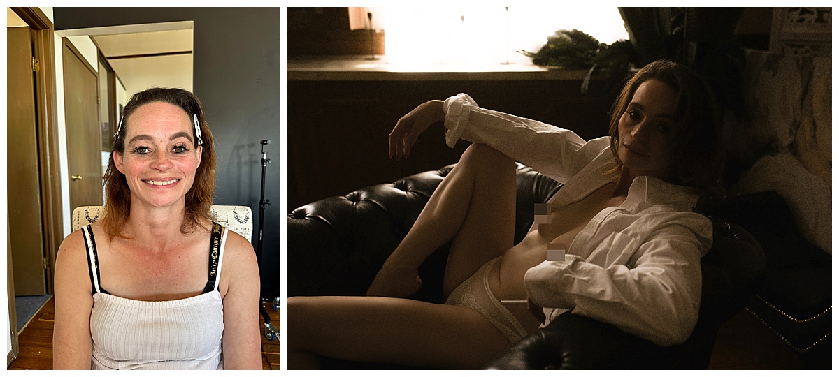 Woman lays on the couch for Colorado Boudoir Photographer